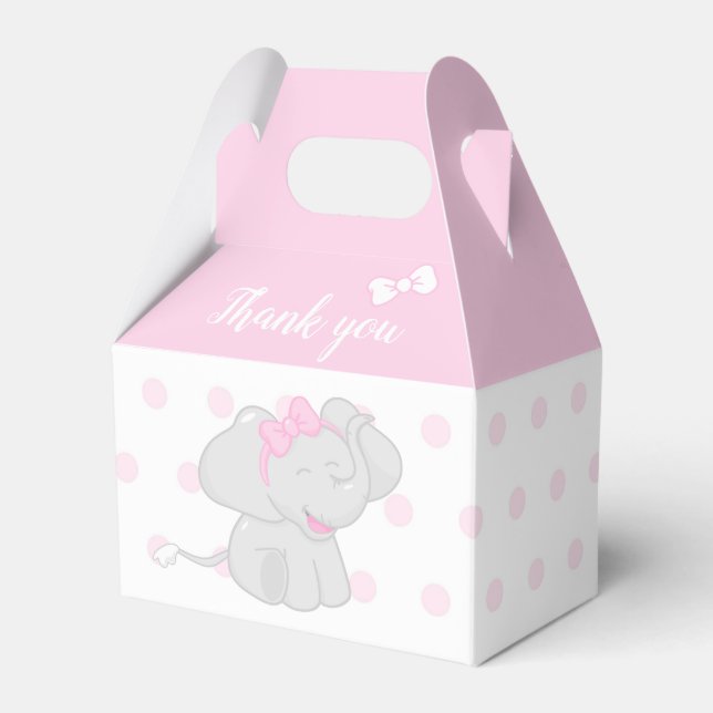 Ballotins Baby shower de boîte rose douce avec éléphant (Verso)