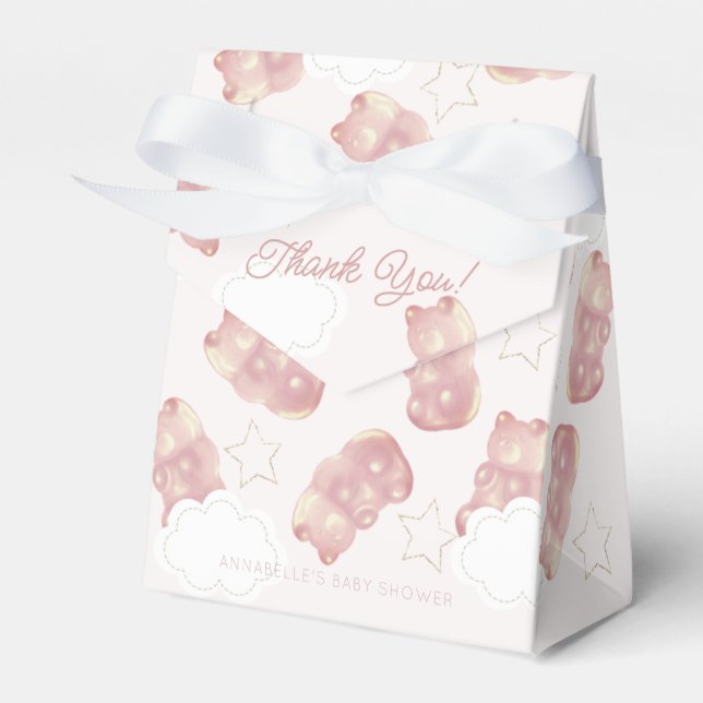 Ballotins Baby shower de fille de l'ours de gomme rose (Verso)