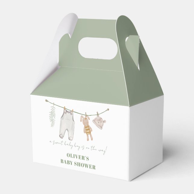 Ballotins Baby shower de vêtements pour garçon Boho vert mig (Verso)