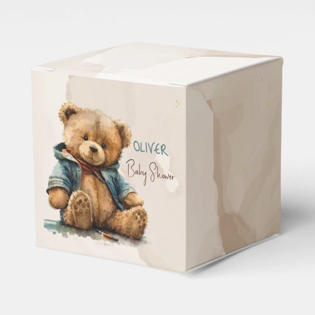 Ballotins Baby shower d'ours en peluche à l'aquarelle brun d (Verso)
