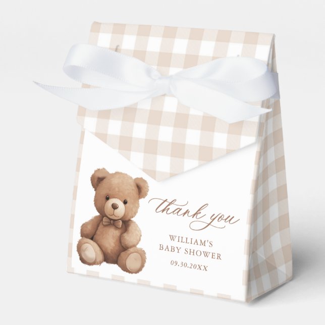 Ballotins Baby shower d'ours en peluche En vichy neutre (Verso)