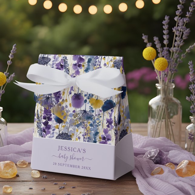 Ballotins Baby shower Fleur sauvage couleur  jaune violet (Celebrate your mama-to-be moment in full bloom with this elegant wildflower design. )