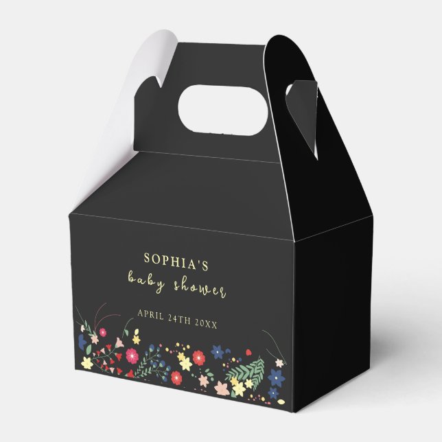 Ballotins Baby shower Fleur sauvage simple noir (Verso)