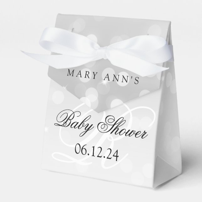 Ballotins Baby shower Monogram Argent Bokeh Éclairage (Verso)