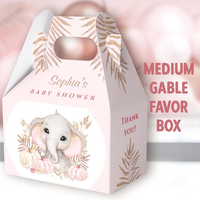 Ballotins Baby shower rose de la chatte Moyenne Gable (Fall Elephant Medium Gable Favor Boxes - You can choose from 3 sizes of these gable favor boxes)