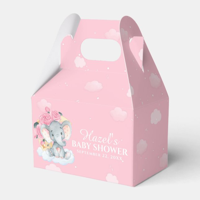 Ballotins Baby shower rose Floral Eléphant fille Merci (Verso)