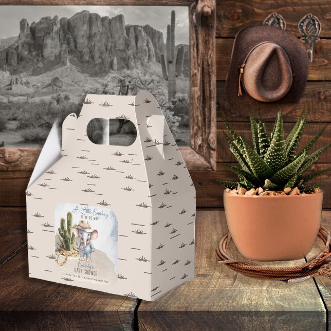 Ballotins Baby shower rustique Western Elephant Cowboy Boy (Rustic Western Elephant Cowboy Boy Baby Shower Favor Box)