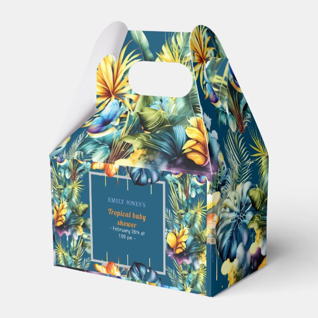Ballotins Baby shower vert tropical fleuri jaune moderne (Verso)