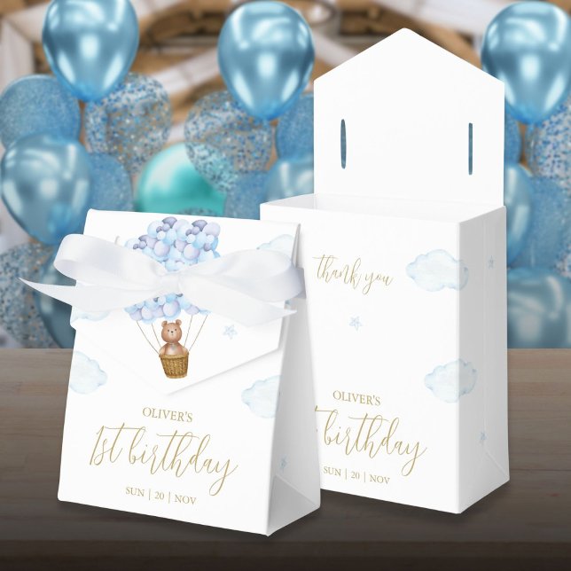 Ballotins Ballons Bleus Teddy Bear Anniversaire (Teddy Bear Blue Balloons Birthday Party Favor Boxes)