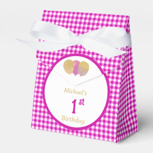 Ballotins Balloons à paillettes en gingham rose personnalisé