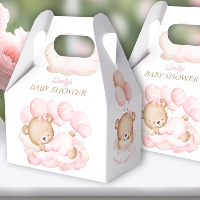 Ballotins Ballotin  de Baby shower de l'ours de fille (Bear pink White Favor Boxes - You can choose from 3 sizes by clicking on the STYLE dropbox.
)