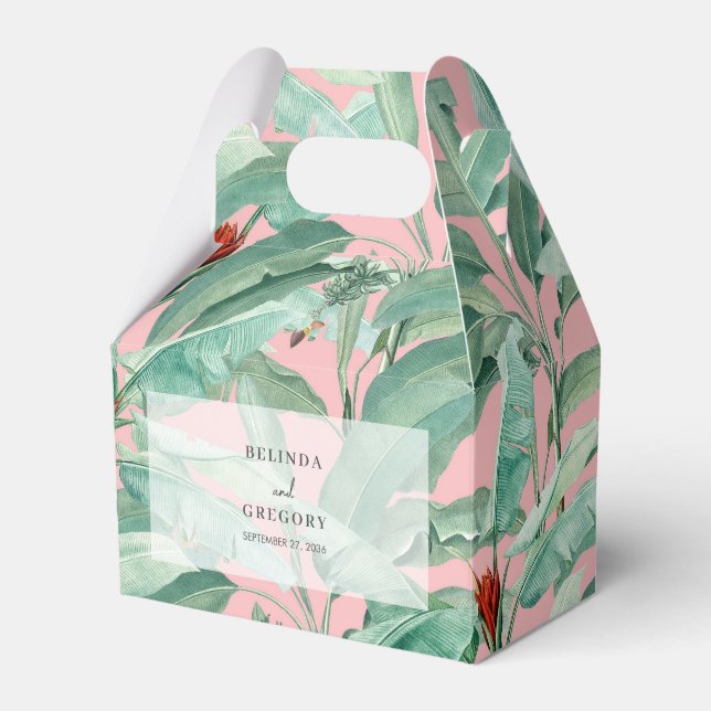 Ballotins Banane rose tropicale Palm Feuille Mariage Favoris (Verso)