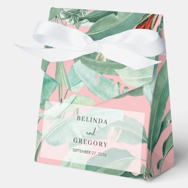 Ballotins Banane rose tropicale Palm Feuille Mariage Favoris (Recto)