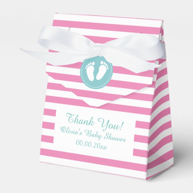 Ballotins Bandes blanches et roses boîte de baby shower (Verso)