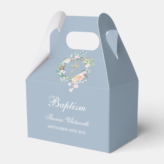 Ballotins Baptême Christening Aquarelle Florale Dusty Bleu (Verso)