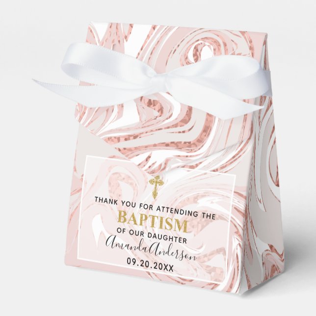 Ballotins Baptême de bébé personnalisé Rose de marbre d'or B (Verso)