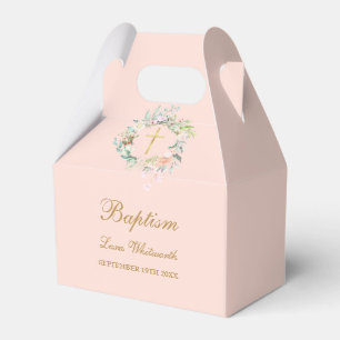 Ballotins Baptême Floral Or Rose Pâle Écriture