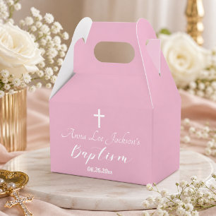 Ballotins Baptême Moderne Christening Croix Blanche Rose Pou