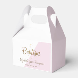 Ballotins Baptême rose moderne Baby Girl Merci Gold Cross