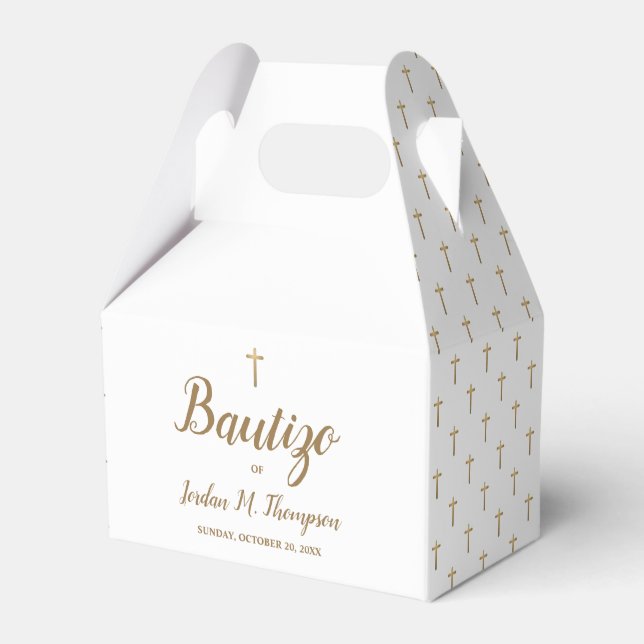 Ballotins Bautizo Croix d'or blanche personnalisée Baptême e (Verso)