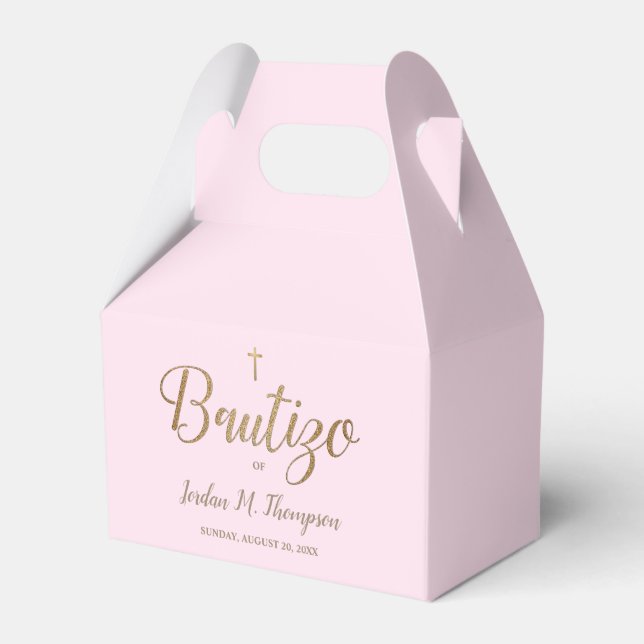 Ballotins Bautizo Croix d'or rose personnalisée Baptême espa (Verso)