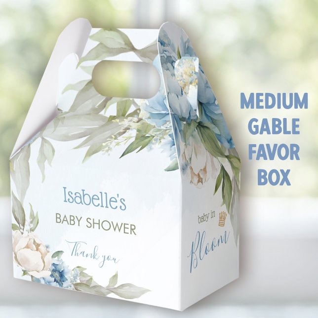Ballotins Bébé En Fleur Bleu Baby shower Garçon Moyen Gable (Baby in bloom blue Medium favor boxes - You can choose from 3 sizes of these gable favor boxes.)
