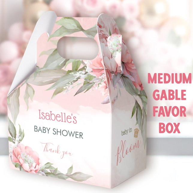 Ballotins Bébé En Fleur Rose Fille Baby shower Moyen Gable (Baby In Bloom Pink Medium Favor Boxes - You can choose from 3 sizes of these gable favor Boxes)
