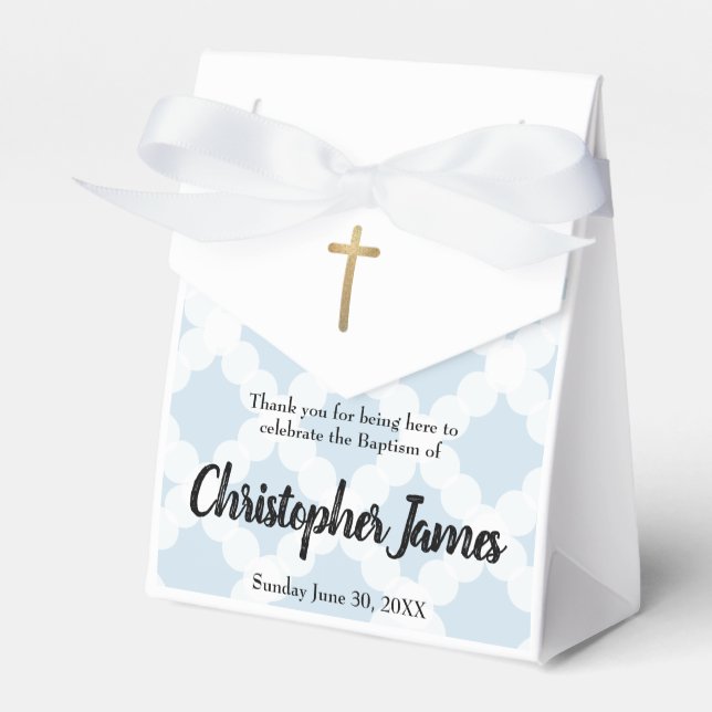 Ballotins Bébé personnalisé garçon baptême Croix d'or bleu (Verso)