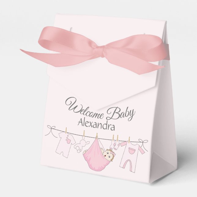 Ballotins Bienvenue Baby Girl Douche en gris et rose (Verso)