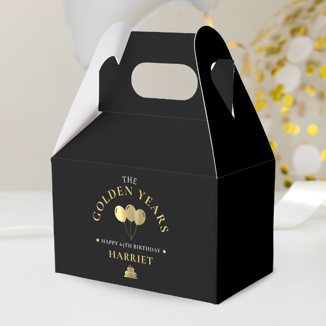 Ballotins Black & Gold Golden Years 65e anniversaire (Black & Gold Golden Years 65th Birthday Favor Box)
