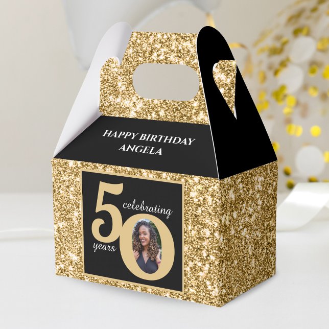 Ballotins Black & Gold Parties scintillant 50 Cinquante ans  (Black & Gold Glitter 50 Fifty Years 50th Birthday Favor Box)
