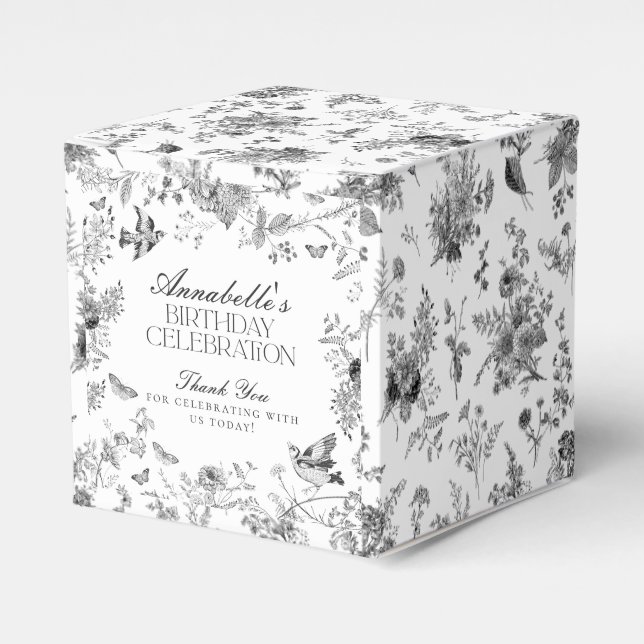 Ballotins Black Toile Jouy Floral Birthday Party Favor Box (Verso)