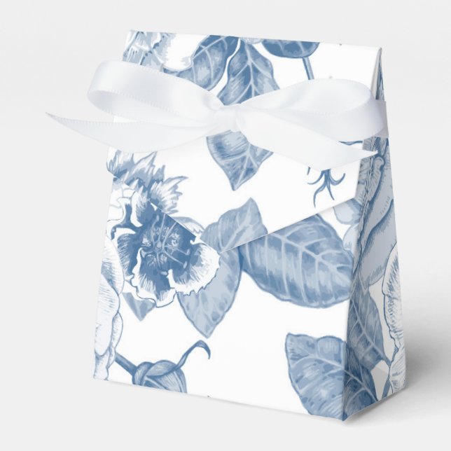 Ballotins blanc bleu Vintage floral boîte de préférence (Verso)