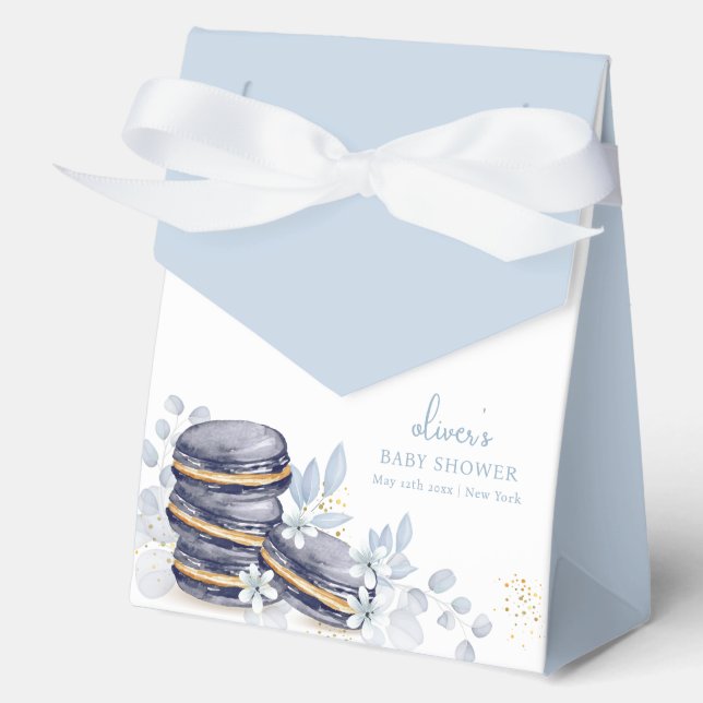 Ballotins Bleu Floral Bonjour Bébé Macaron Baby shower (Recto)