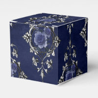 Bleu marine et floral damassé victorien argenté