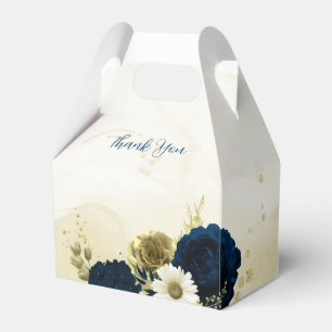 Ballotins bleu marine ivoire blanc et fleurs d'or mariage