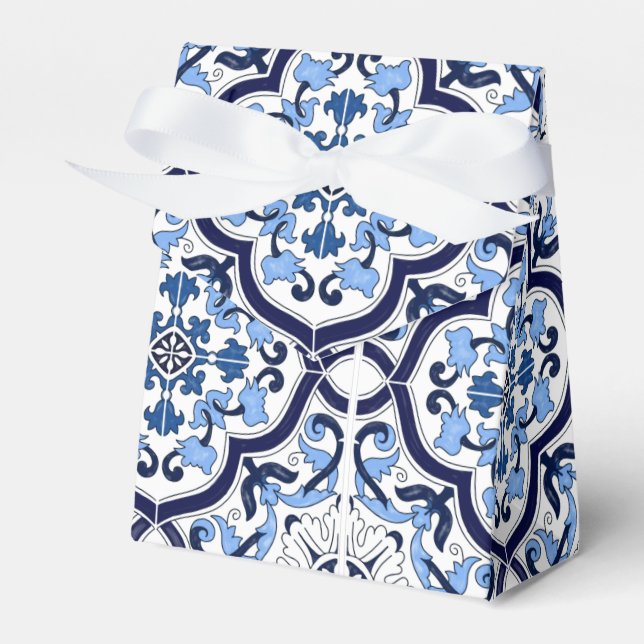 Ballotins Bleu Orné Floral Méditerranéen Carrelage Sicilien (Verso)