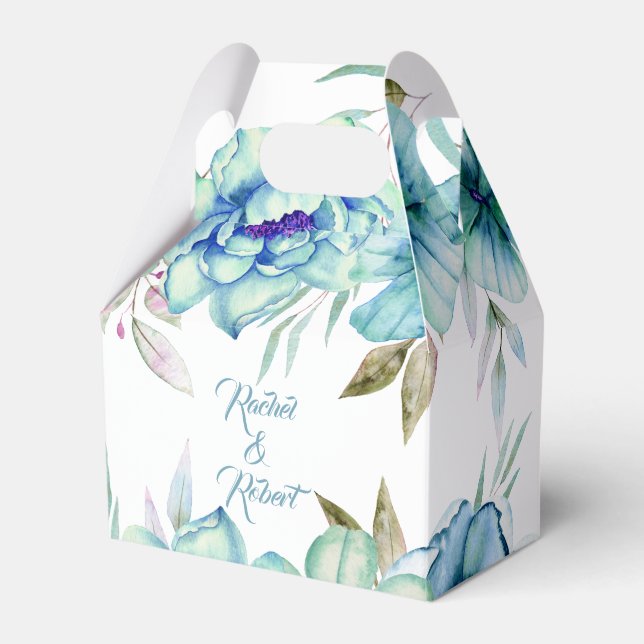 Ballotins Bleu, vert menthe aquarelle fleurs mariage florale (Verso)
