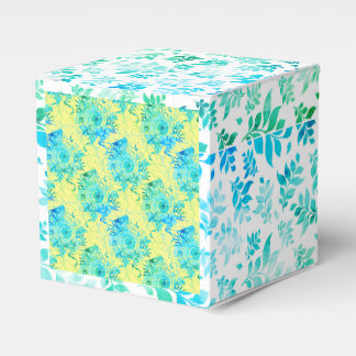 Ballotins Bleus turquoise avec jaune et blanc, floral
