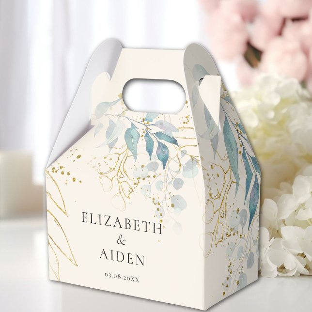 Ballotins Blue Gold ( Imitat ) Collection de Mariages blancs (Blue Gold( Imitate ) White Wedding Collection Favor Boxes with your name and date.)