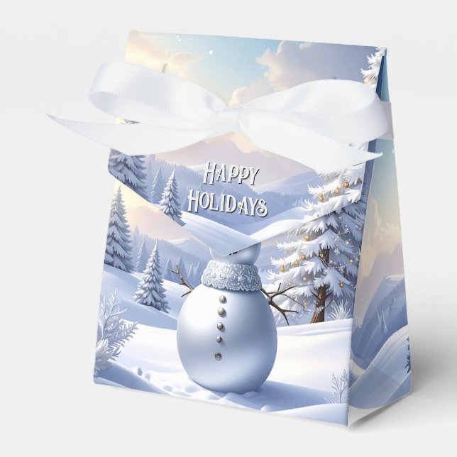 Ballotins Blue Hat Snowman Christmas Tree Holiday Favor Box (Verso)