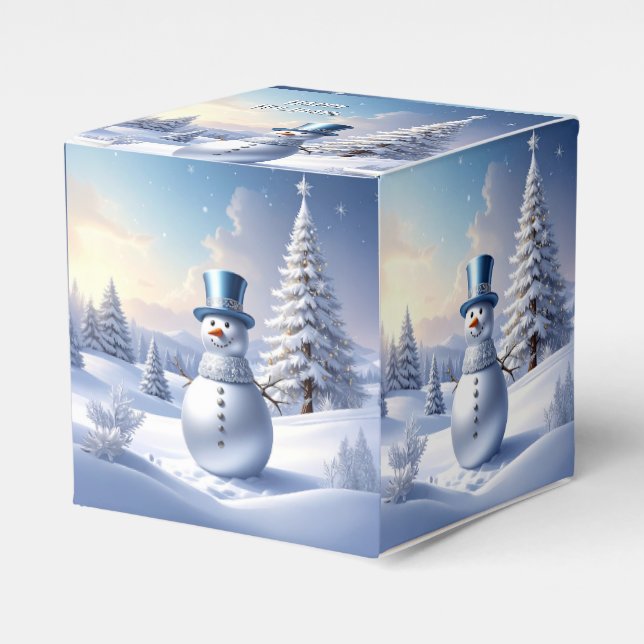 Ballotins Blue Hat Snowman Christmas Tree Holiday Favor Box (Verso)