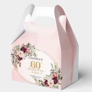 Ballotins Boho Blush Bourgogne Or Floral 60th Cadeau Boîte