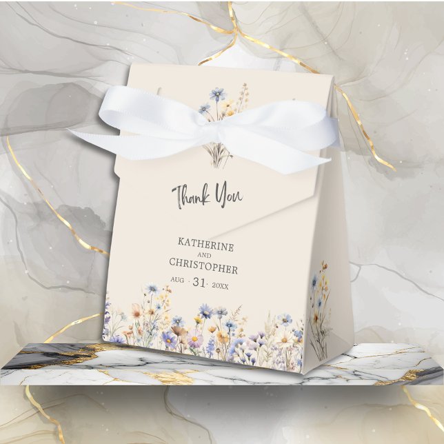 Ballotins BOHO Dusty Fleur sauvage Mariage Merci (BOHO Watercolor Floral Wedding Favor Bow Box with light blue, yellow wildflowers, wedding details.)