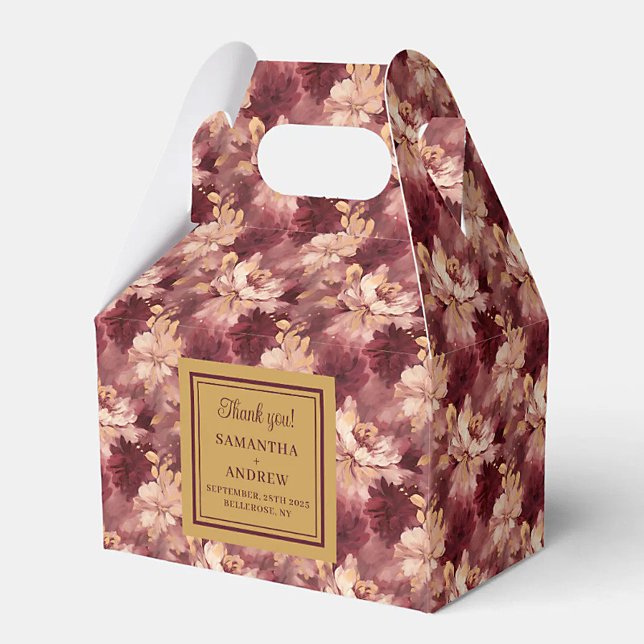 Ballotins Boho Gold Boho élégant Blush Burgundy boîte de mar (Stylish Blush Burgundy Gold Boho Wedding Favor Box)
