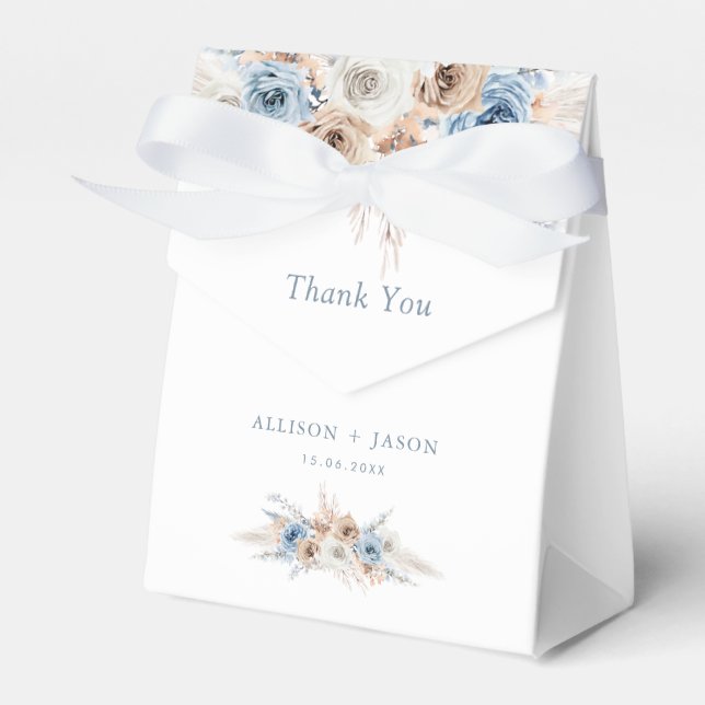 Ballotins boho pampas dusté bleu floral boîte de mariage (Verso)