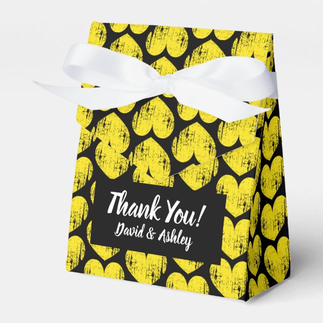 Ballotins Boîte à motif de mariage à coeur noir et jaune (Verso)