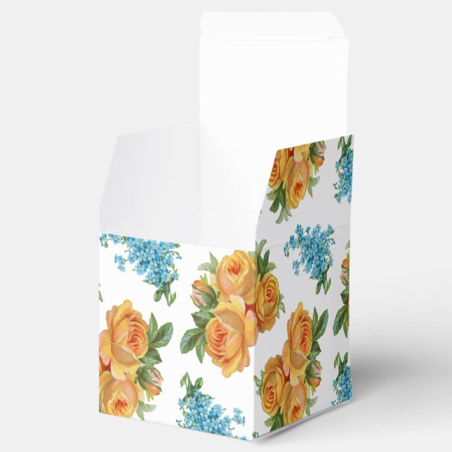 Ballotins Boîte bleue de cadeau de motif de fleur de roses (Ouvert)