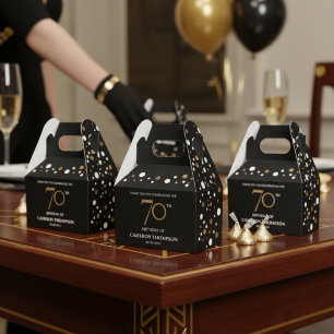 Ballotins Boîte de 70 ans de confettis dorés noirs élégants 