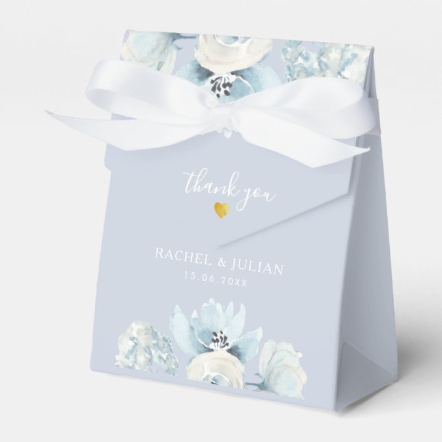 Ballotins boîte de bienvenue à mariage floral bleu poussiére (Verso)